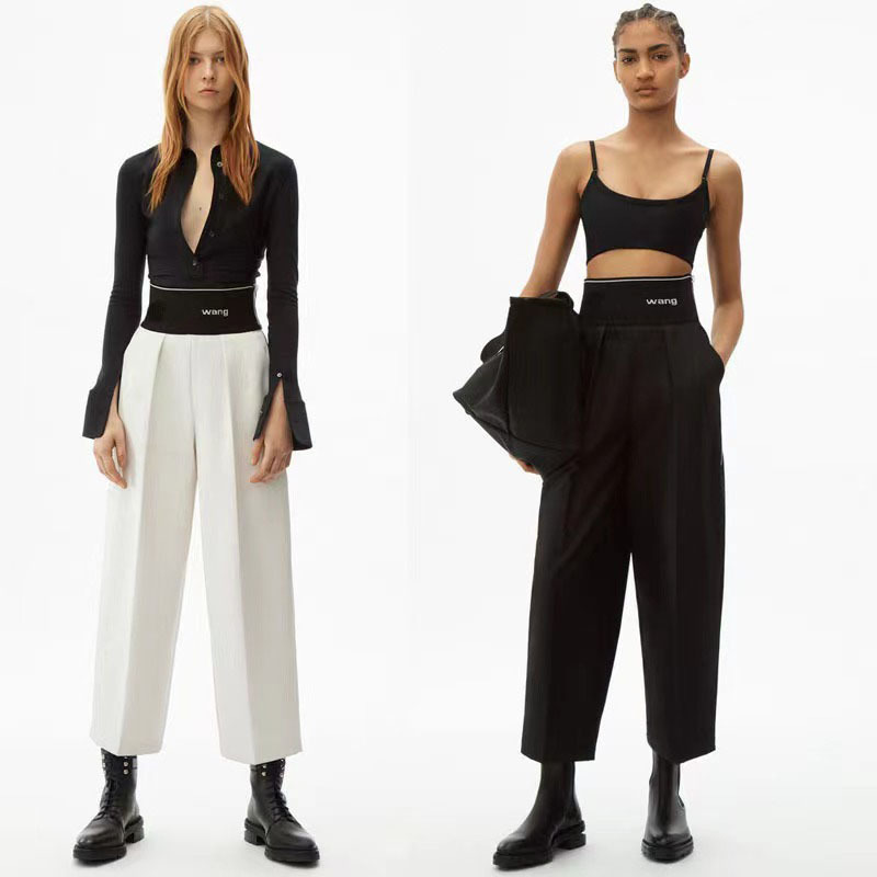 

22fw European and American Style Side Zipper Allmatch High Waist Letter Loose Nine Points Women's Casual Pants Pure Cotton 220816, Black