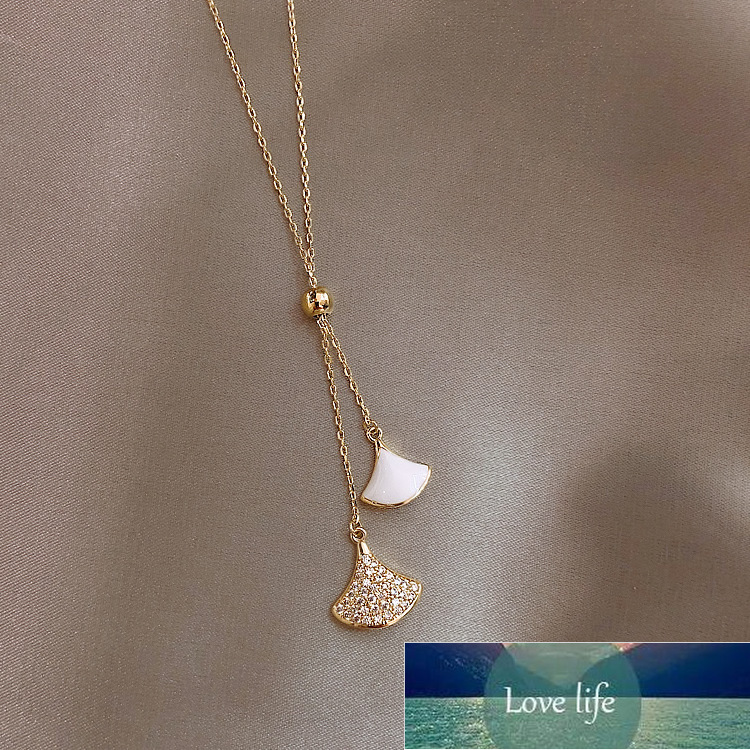 

Micro-Inlaid Full Diamond Fan Necklace Korean Pendant Titanium Steel European and American Clavicle Chain Adjustable Socialite Style Necklace Accessories