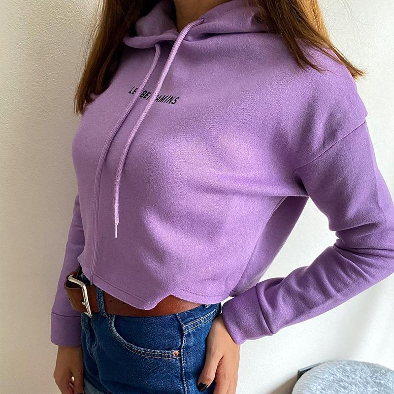 

Spring Hoodie Women' Purple Loose Oversized Casual Word Letter Print Sweatshirt Long Sleeve Wear Hoodies & Sweatshirts