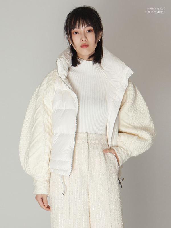 

Women's Down & Parkas 2022 Winter Coat Women Stand Collar Knitted Lantern Sleeve Jacket Short Paragraph Filling 90% White Winter1 Stra22