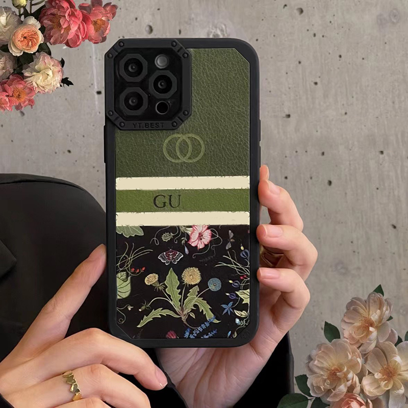 

Designer Luxury Cell Phone Cases For Iphone Letter G Anti-fall Case Flower, Green
