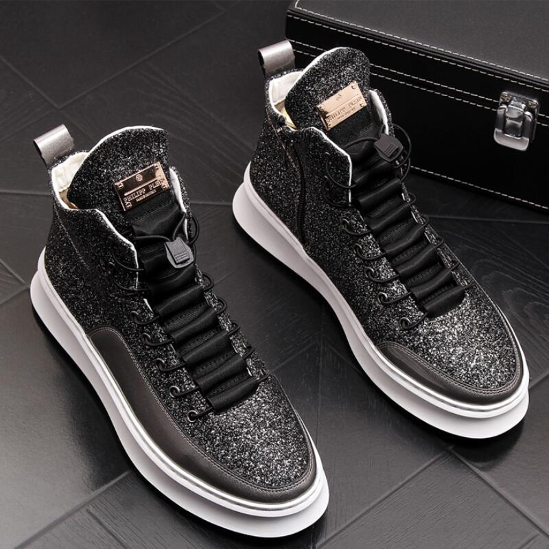 

Brand designer men's gold shoes sequins boots high-end daily soft bottom leisure daily shoes hombre Zapatos P5, Black