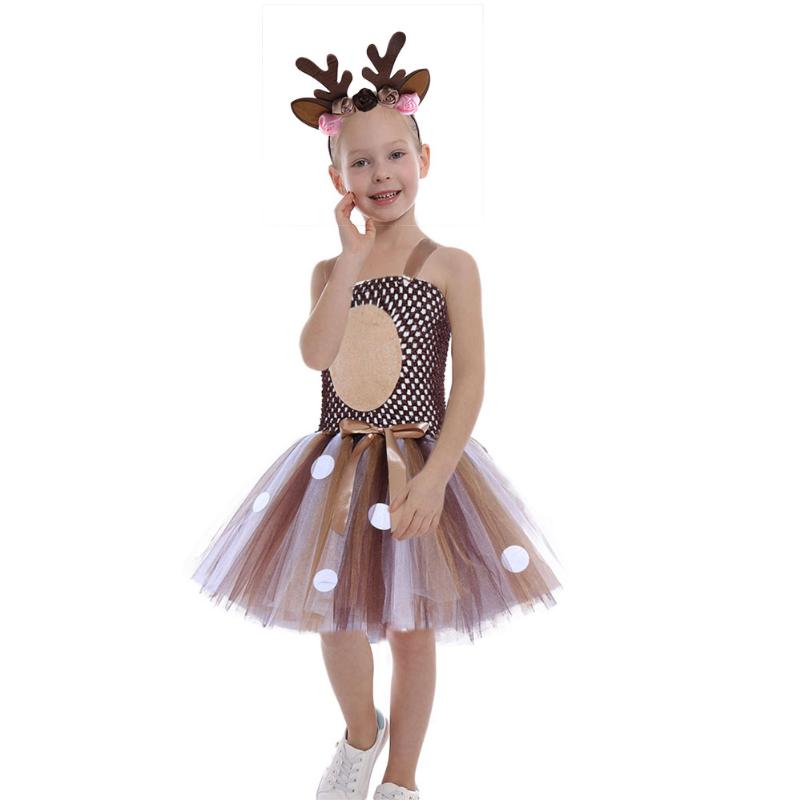 

Girl's Dresses Brown Deer Costume For Girls Christmas Tutu Dress Kids Party Ball Gown Teen Girl Reindeer Po ShootGirl's, Dress and headband