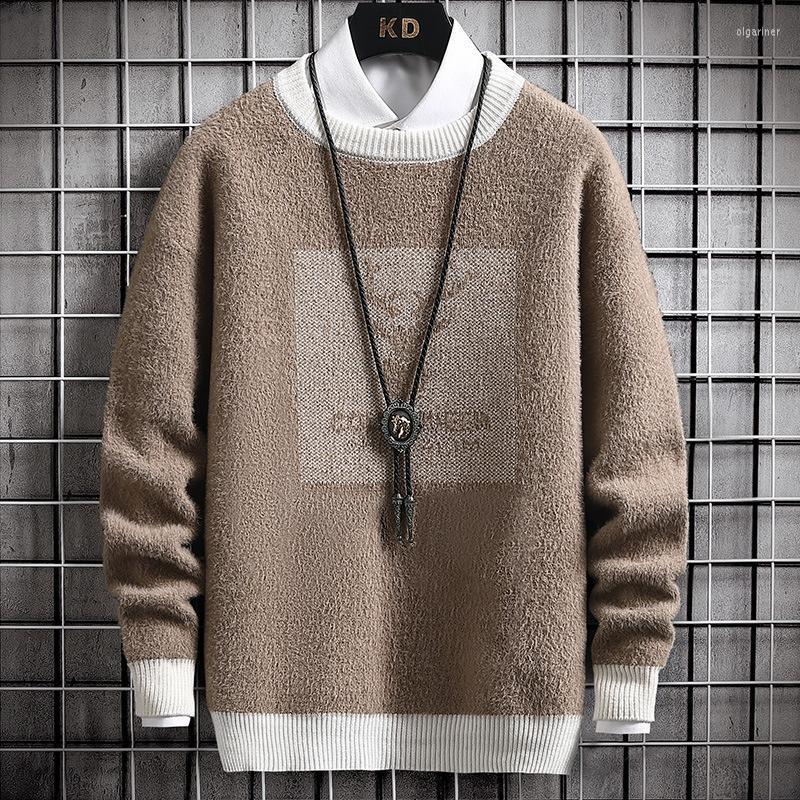 

Men's Sweaters #5838 Black Blue Khaki Mink Velvet Knitted Sweater Men O Neck Casual Men's Warm Slim Mohair Harajuku Winter 2022Men's Olg