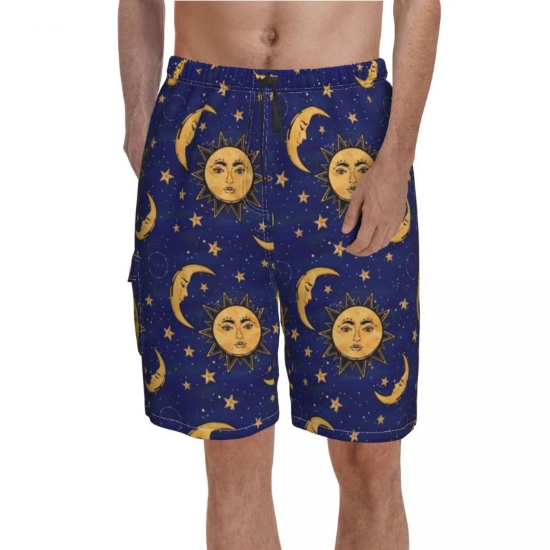 

Men' Shorts Vintage Sun Board Moon And Stars Celestial Funny Beach Men Printed Oversize Swim Trunks Gift Idea