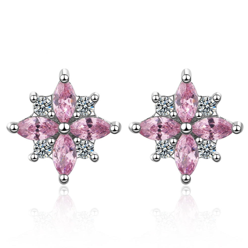 

Embellished With Crystals From Swarovski Pink Flower Stud Earrings For Women Korean Style Cubic Zircon Female Ladies Birthday Party Gift Fashion Jewelry -X811