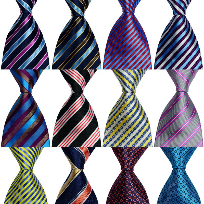 

Bow Ties Men's Striped Tie 100% Silk Gray Pink Blue Jacquard Party Wedding Woven Fashion Design NecktieBow