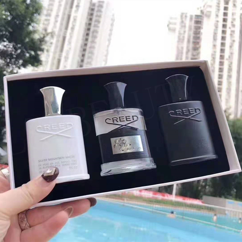 Le dernier parfum de parfum Creed Perfume 3pcs Set Déodorant Encens Scent Cologne parfumée pour hommes Silver Mountain Water / Creed Aventus / Gr