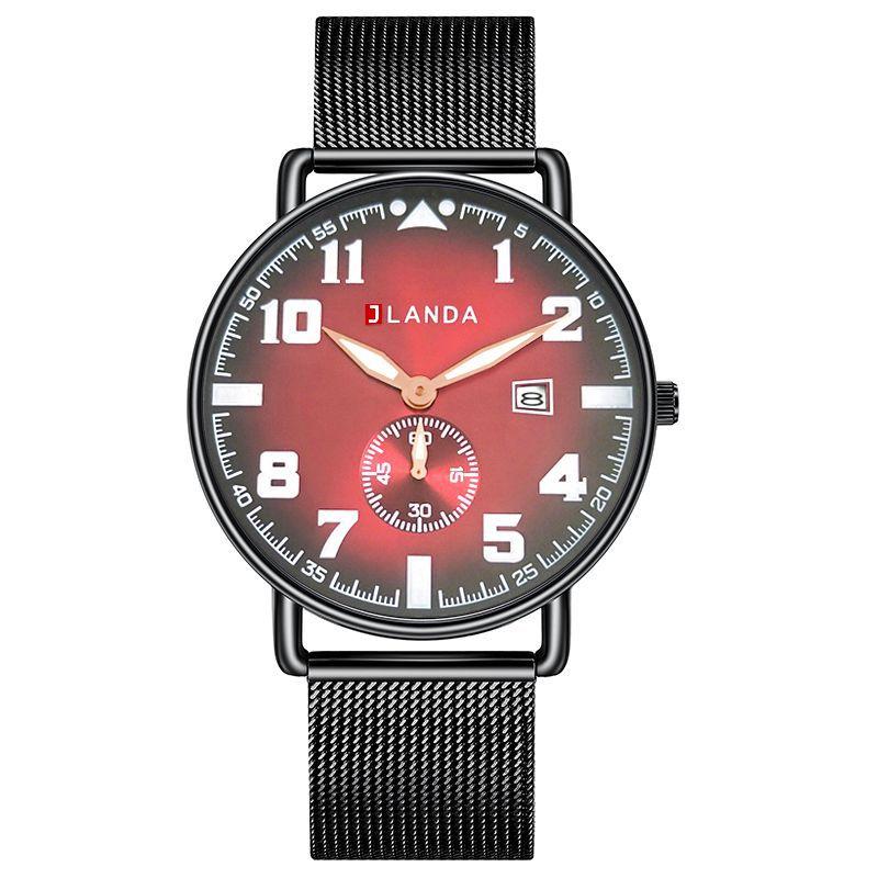 

Wristwatches JLANDA Fashion Casual Sports Mens Clock Mesh Strap Luminous Waterproof Quartz Watch Calendar Relogio Masculino 6552, Mesh black red