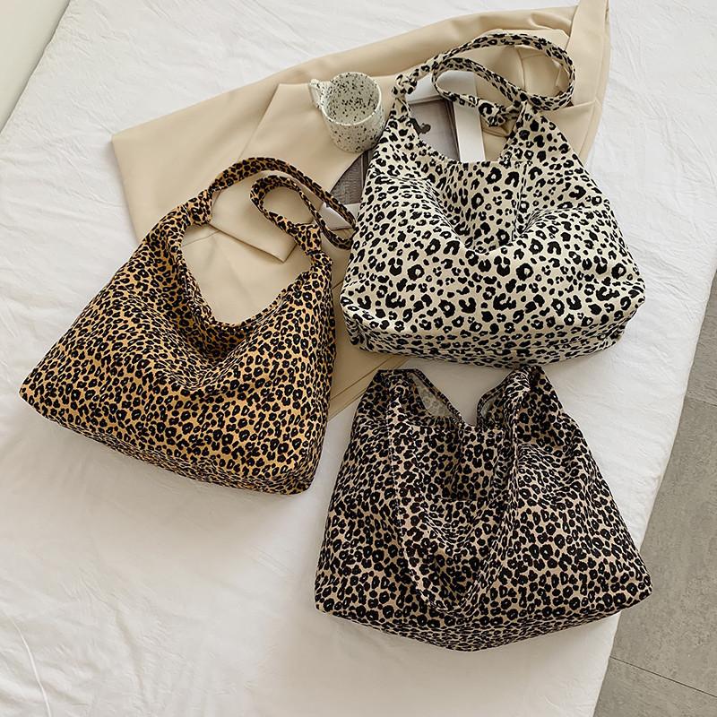 

Evening Bags Canvas Shoulder Bag Fashion Leopard Print Large Capacity Crossbody Retro Tote, White