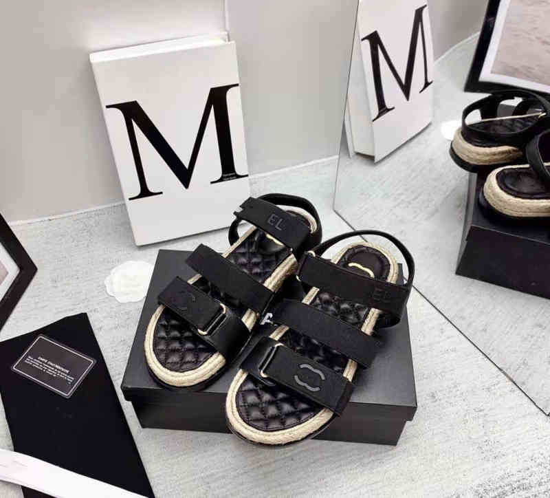 

2022 spring and summer new small fragrance thousand bird lattice beach slippers hemp rope thick bottom beach sandals magic stickers sandals, Sandals (blue)