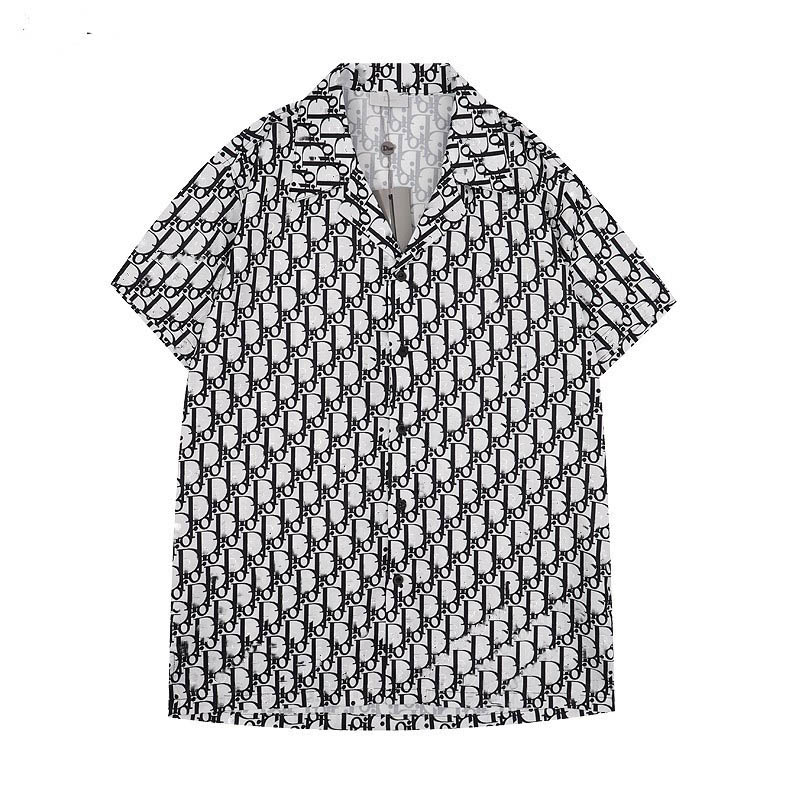 

Fashion Hawaii Floral Letter DD Print Beach Shirts Men's Silk Bowling Shirt Casual Shirts Men Summer Short Sleeve Loose Dress Shirt M-3XL, As picture show
