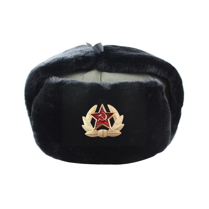 

Berets Soviet Army Military Badge Russia Ushanka Winter Bomber Hats For Men Outdoor Warmth Windproof Trapper Trooper Earflap HatBerets