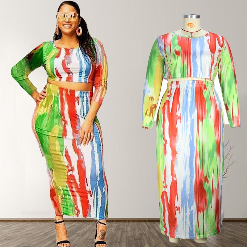 

Women's Plus Size Tracksuits Women Set 2PCS Color Dress Lace-up Show Navel Printing Cultivate One's Morality Drop WholeSaleWomen's, Gold