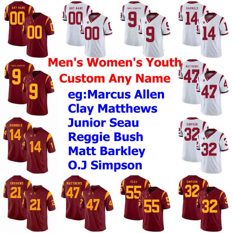 

Rare USC Trojans Jerseys Mens Womens Marcus Allen Jersey Clay Matthews Junior Seau Reggie Bush Red College Football Jerseys Custom Stitched, Men's red