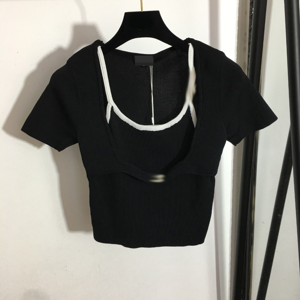 

302 2022 Runway Spring Brand SAme Style Sweater Striped Short Sleeve Crew Neck White Black Pullover Fashion Clothes High Quality Womens meiyi
