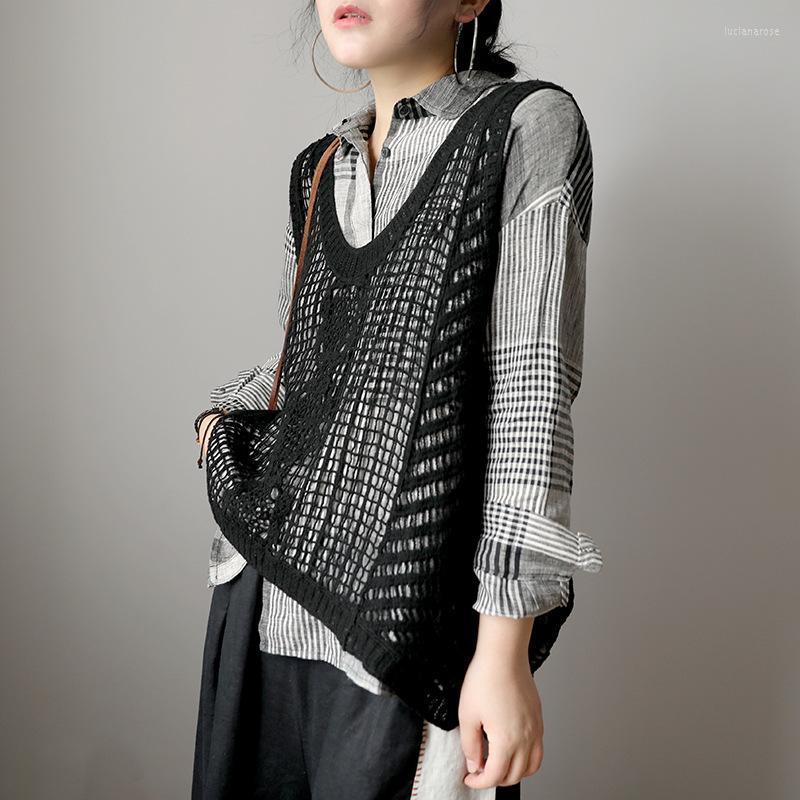 

Women's Vests 2022 Spring Summer Vest Women Fashion Hollow Out Tops Casual Female O-Neck Sleeveless Loose All-match Pullovers Luci22, Beige