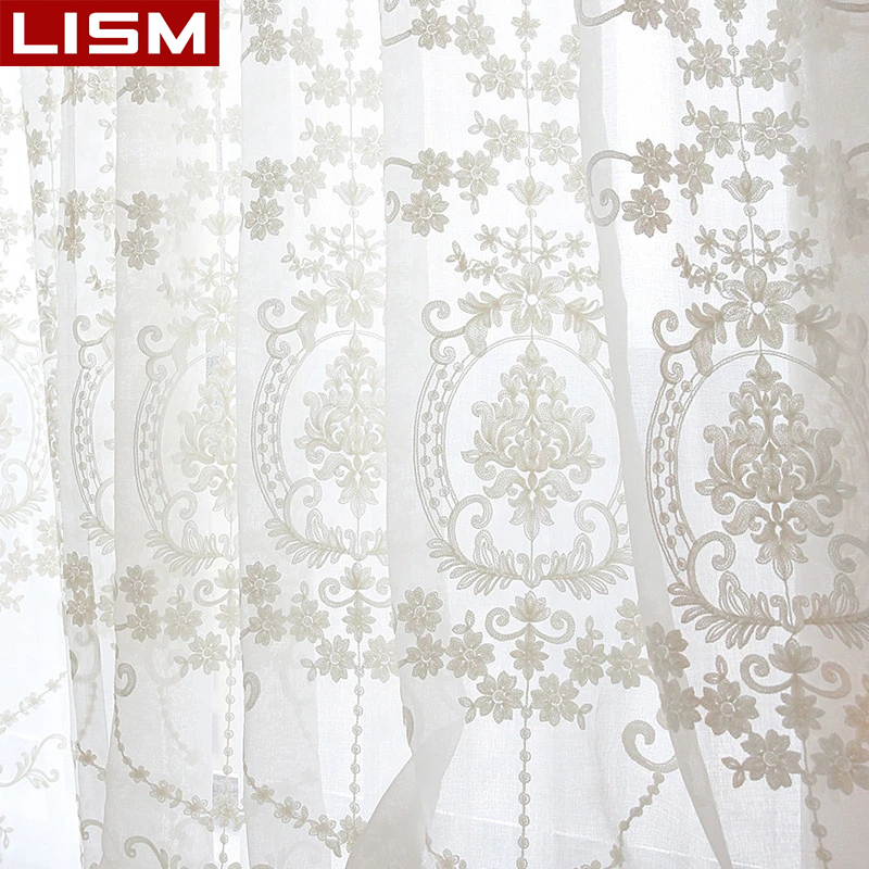 

LISM European Sheer Curtain Window Tulle Curtain for Living Room Bedroom Kitchen Voile Embroidered Curtain Drapes Custom 220525, White