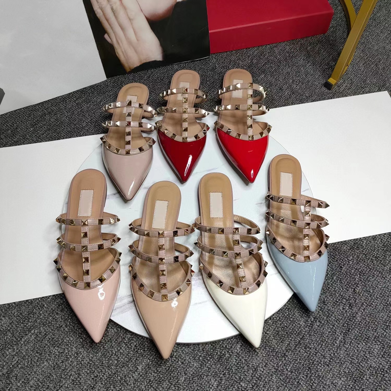 

high quality Luxury Designer heeles Dress shoes red bottoms Heels woman sandals Casual Gold matt leather studded spikes slingback high Wedding party 35-42 with box