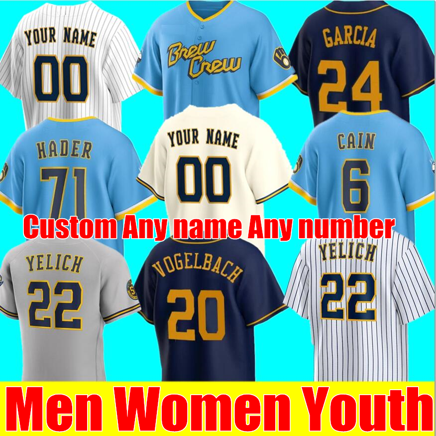 

Custom 22 Christian Yelich Jersey 27 ADAMES 53 Brandon Woodruff 71 JOSH HADER MILWAUKEE RYAN BRAUN BREWERS JUSTIN SMOAK LORENZO ROBIN ERIC YARDLET Baseball Jerseys, Youth