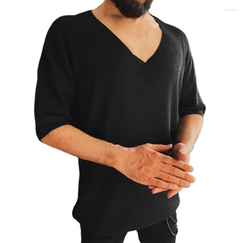 

Men's Sweaters Neck Men's T-Shirts Autumn Top Knitted Half Sleeve Solid Color Slim Fit Men Pullover Casual Sweater For StreetwearMen's, White