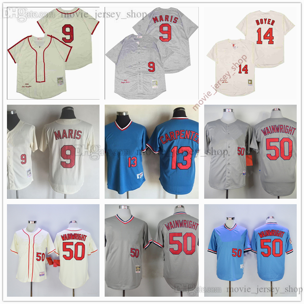 

Mitchell and Ness Baseball Jerseys Vintage 9 Roger Maris Jersey 50 Adam Wainwright 13 Matt Carpenter 14 Ken Boyer All Stitched Name Number Breathable Sport Sale, As picture (with team name)
