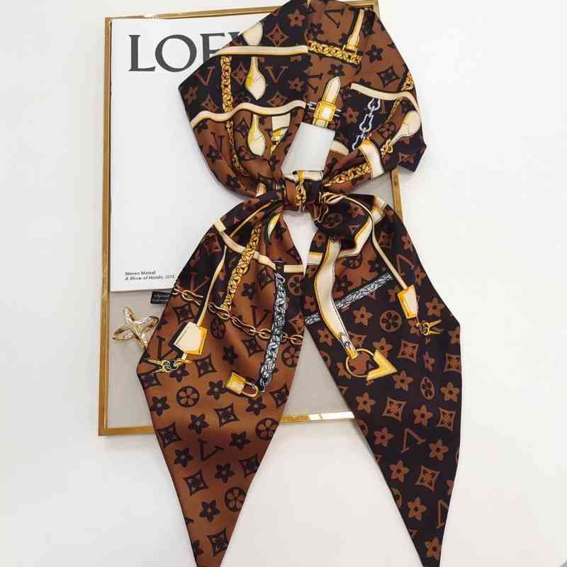 

Designer Silk Head Beach Scarf Spring And Autumn New Small Thin Narrow Strip Ribbon Female Decoration Multifunctional Binding Bag Silk Ribbon Headband Woman Mens