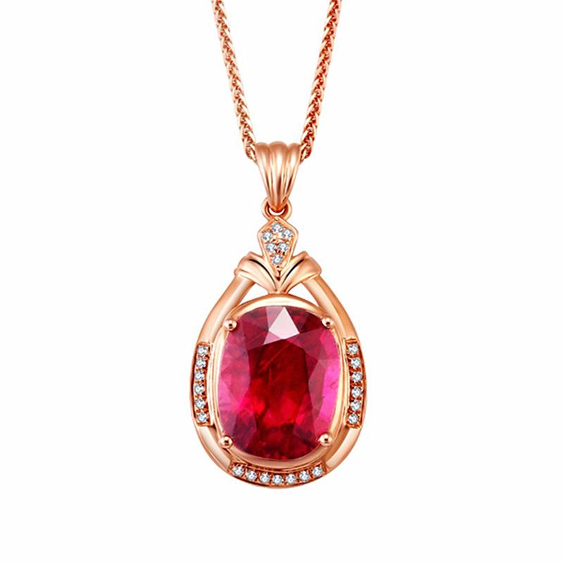 

Fashion rose gold inlaid imitation natural colored rubellite gemstone pendant zircon clavicle necklace ladies high jewelry rubellite pendant
