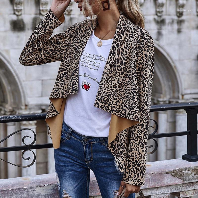 

Fashion Women' Ladies Long Sleeve Turndown Collar Open Front Coats Casual Leopard Printed Irregular Jacket Tops Outwear#g3 Jackets, Khaki