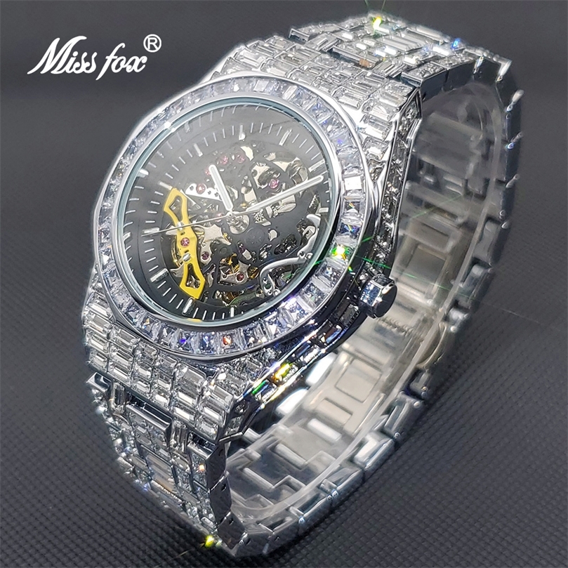 

MISS Hip Hop Ice Out Mechanical Men Watch Luxury Full Diamond Skeleton Clock Waterproof Automatic Watches 220622, V309 g