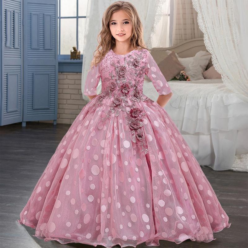 

Girl's Dresses 2022 Summer Long Sleeve Flower Girl Dress Elegant Kids For Girls Party And Wedding Bridesmaid Princess 10 12 Years, Gray
