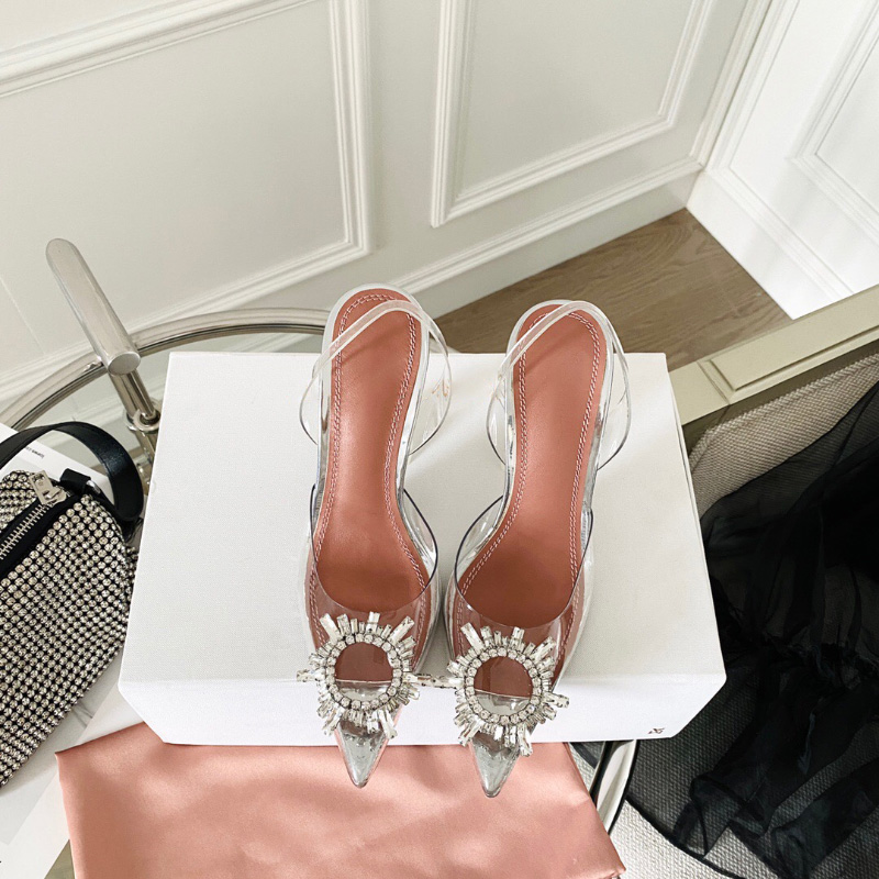 

Designer-Amina muaddi Begum Crystal-Embellished PVC Pumps shoes spool stiletto Heels sandals women's Luxury Designers Dress shoe Evening Sli, Blue