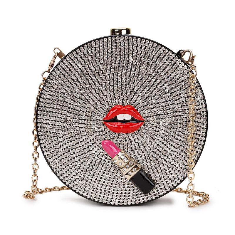 

Evening Bags Luxury Diamond Red Lips Lipstick Acrylic Fashion Ladies Party Handbags Dinner Bag Shoulder Crossbody Mini Purse FlapEvening, Black