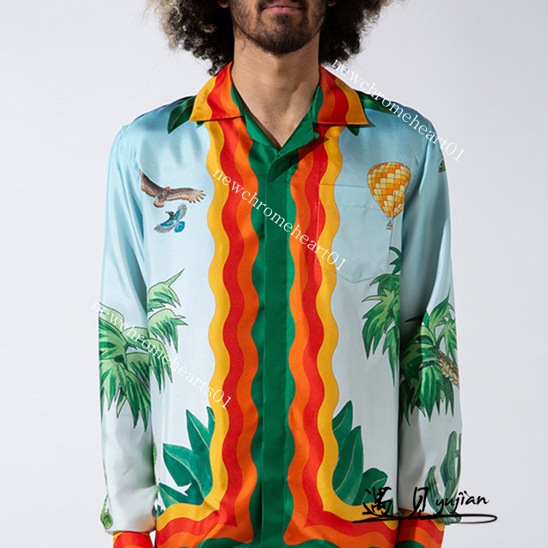 

Casablanca 22ss Butterfly Rabbit Rainbow Flower Print Casual Hawaiian Men and Women Long Sleeve Shirt Fashion Button Up Casablanc Shirts, White