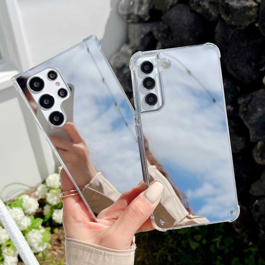

Luxury Makeup Mirror Acrylic Phone Cases For Samsung Galaxy S22 Ultra S21 Plus Shockproof Bumper Cover Back Coque, Silver