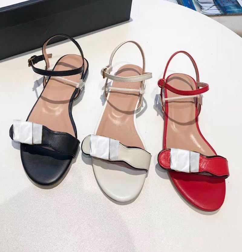 

Designer Leather Double G sandal Women Summer Shoes Fashion Ankle Strap Black Gold 5 Colors Flat Slides Beach Sexy Sandals With Box, Red
