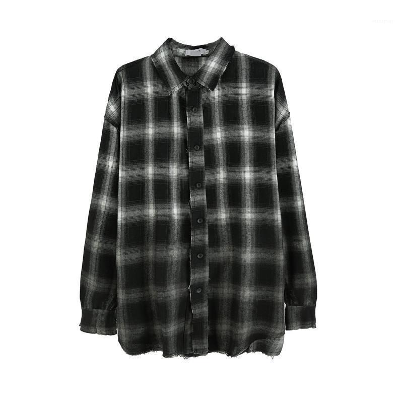 

Autumn Gradient Plaid Shirts Retro Long Sleeve Mens Shirt Japanese High Street Fashion Brand Man Hiphop Streetwear Coat Men's Casual