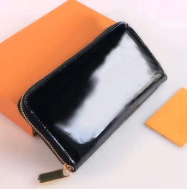 

Wallet Card Holder summer purse patent leather embossing shinny long wallets women zipper coin purses Designer Bags Fashion men M60017, Black