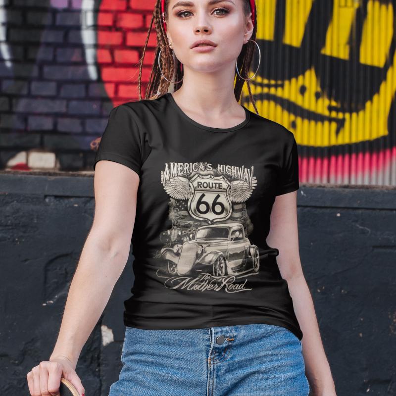 

Women's T-Shirt 66 Print Ladies Girls Women Street Fashion Design Road Casual Short-sleeved Top XXS-6XL, Hwy004
