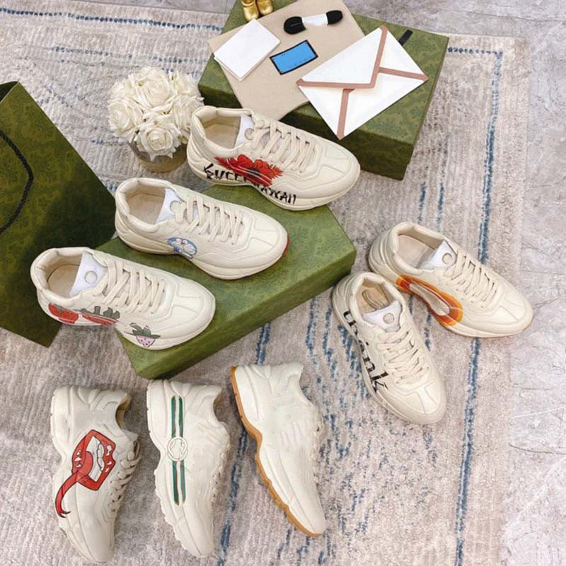 

Rhyton Casual Shoes men Women Chunky Leather Sneaker Red Tennis Printed Bananya rainbow glitter printed Mens Sneakers interlock Strawberry cat Trainer35-46 13