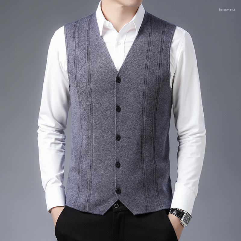 

Men's Vests Sold Color Men Winter Autumn Spring Business Sleeveless Jacquard Thick Cardigans Sweater Vest Kare22, Dark grey