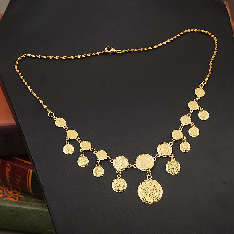 

Chains Turkish Coin Necklace Water Wave Chain Gold Plated Women Arabic Wedding Jewelry Ethnic NecklacesChainsChainsChains