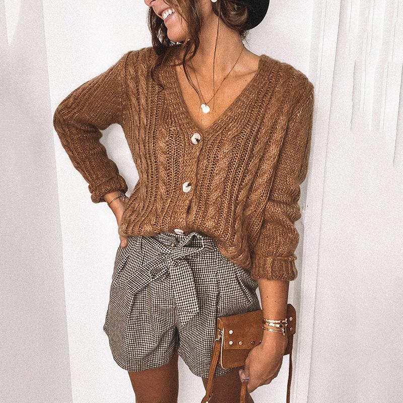 

Women' Knits & Tees Brown Cardigan Cropped Womens Fluffy Sweaters Ladies Sexy Bohemia Hollow Knitted Coats Openwork Shorts Winter Cozy Loos