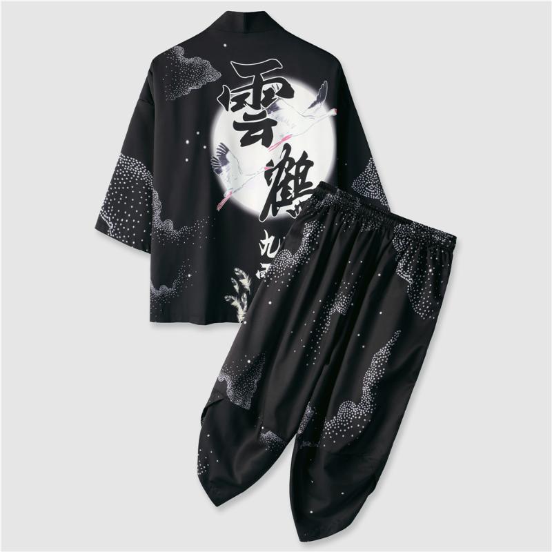 

Men' Tracksuits Casual Men Random Print Graphic Kimono & Pants Without Tee 2022 For Street Haori Loose Taoist Robe Mens S275Men, Black