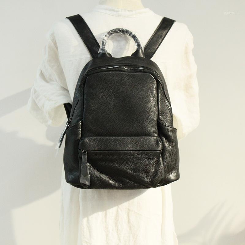 

Backpack Cow Leather Backpacks Women Shoulder Bags Men Travel Casual Back Pack Street Large Capacity Bookbag School, Black-small