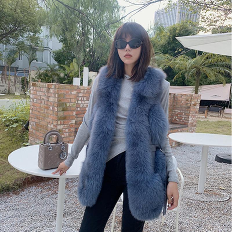 

Women' Fur & Faux Vest Women Imitation Mid-length Slim And Thin Autumn 2022 Waistcoat Button V-neck Sleeveless Outwear XF689, Blue