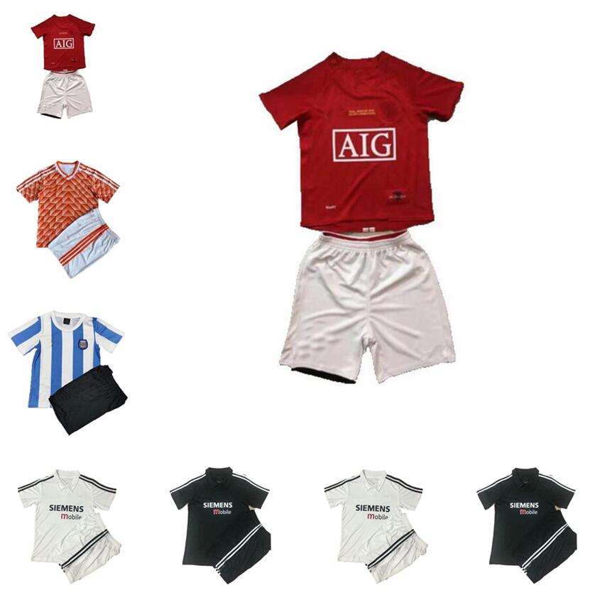 

Retro Kids Kit Soccer Jerseys 1986 1988 2002 2003 2007 2008 MAN Vintage Classic boys suit Football Shirt United Beckham Cole Solskjaer UTD children set home away, Black