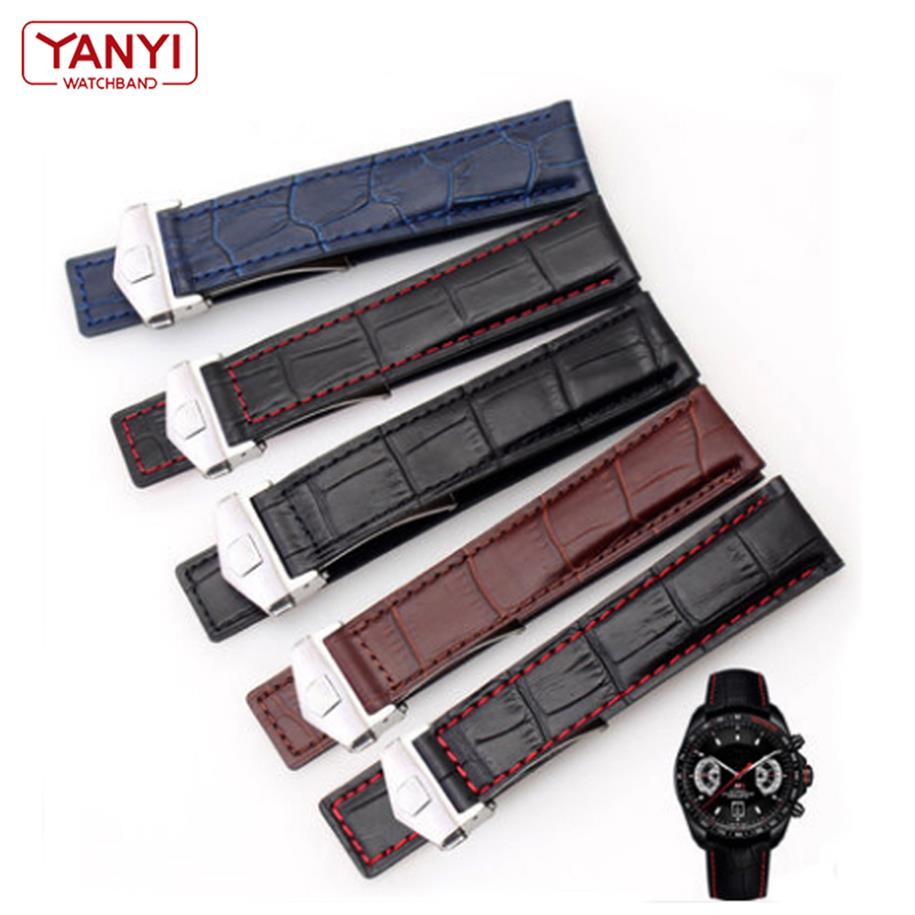 

Genuine leather bracelet 19mm 20mm 22m for tag heuer watchband men wristwatches band accessories fold buckle leather watch strap 2264N