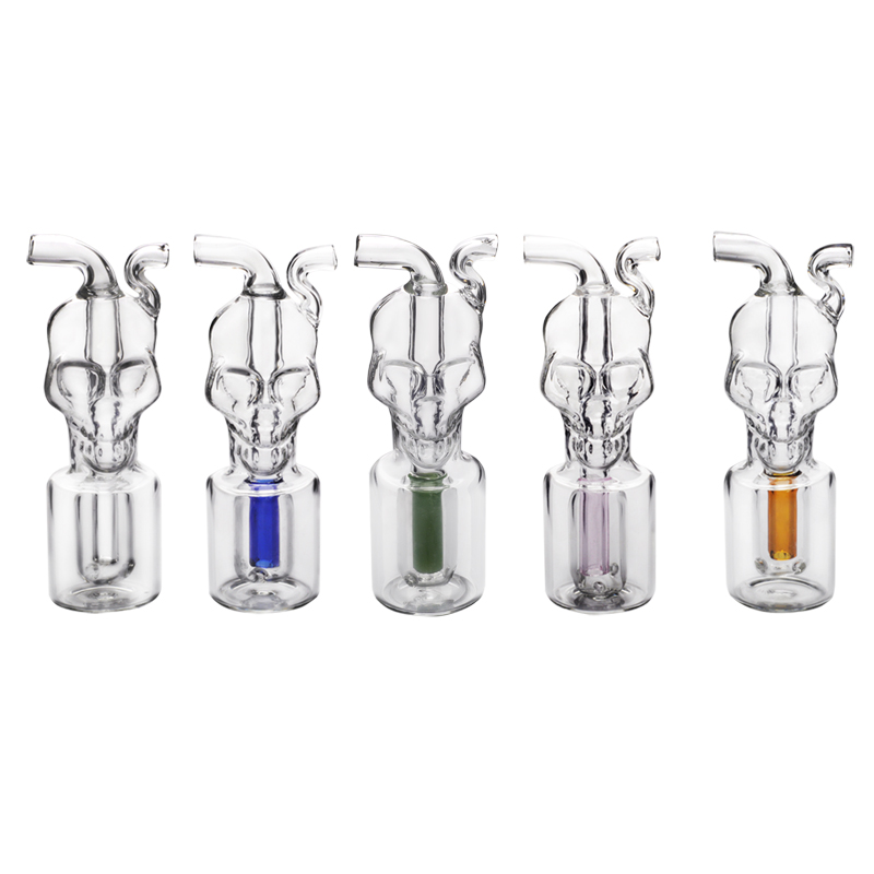 

Coloured Mini Skull Oil Burner Glass Water Pipe Skull Smoking accessory With Hose and Bowl