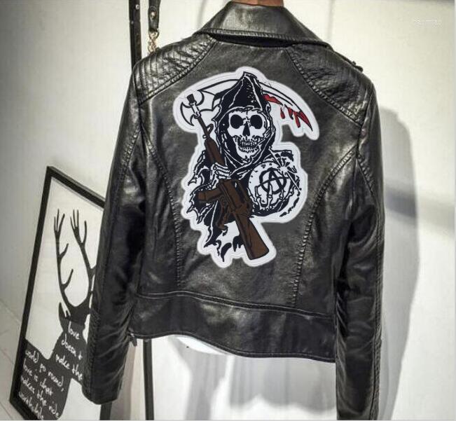 

Women' Jackets 2022fashion Chaotic Son Embroidered Punk Locomotive Flame Skull Leather Jacket Motorcycle Imitation, Black